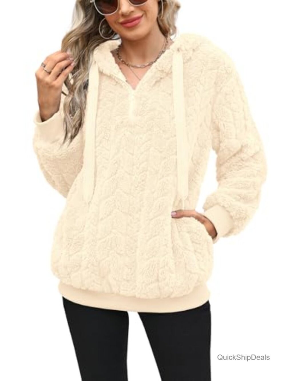 Women's Oversized Fleece Pullover Half Zip Sherpa Jacket